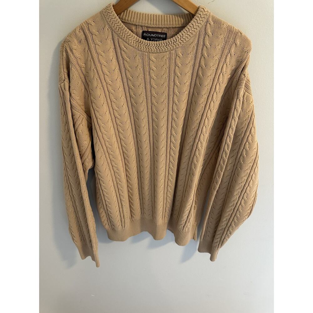 Roundtree & Yorke M Cable Knit Sweater Yellow Crewneck Resort Wear Preppy Men's